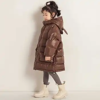 Нова зимна naka яке за момичета, однотонная удобно яке със средна дължина над коляното, тенденция топли зимни дрехи за малките момичета