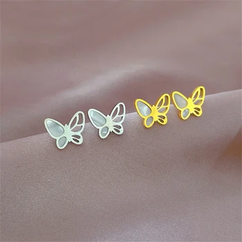 Обеци-карамфил в минималистичном стил с пеперуди за момичета Aretes Dama, подарък за парти, бижута, обеци-на карамфил с винтове от титанов стомана
