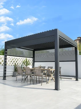 Открит павилион с щори ветрозащитный модерен дизайн на вътрешния двор от алуминиева сплав вила градина павилион на открито с навес