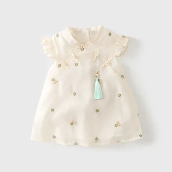 Принцеса рокля за момичета, летни сладки бебешки блузи с цветен модел, модни удобна мека дрехи за малки деца с къс ръкав A323