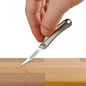 Сгъваем джобен нож от титанова сплав с 10 сменяеми ножове, Преносими и мини нож за бързо отстраняване и разопаковане на хартия
