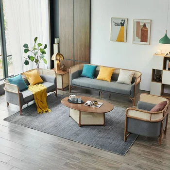 Скандинавските мека мебел за почивка в дневна от масивно дърво, лесна мебели за дома, дизайнерски диван от ратан за малък апартамент, стол за почивка на семейството