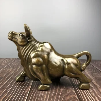Скулптура талисман на едър рогат добитък от месинг, мед начало декор, статуята на крави, изящни занаяти, украшение, офис бизнес подарък