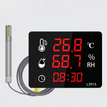 Термогигрометр LX915 Дигитален влагомер за Монтиране на домакински led сензор за температура и влажност на въздуха от сондата