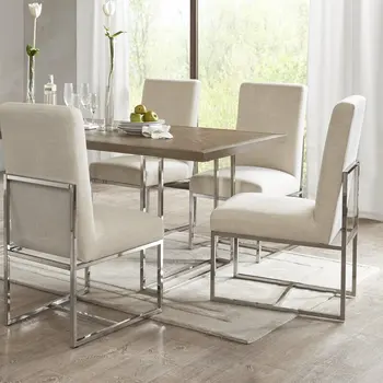 Трапезария стол от мека сиво кадифе с висока облегалка 2021 г., луксозна реколта мебели за всекидневна, хромирани сребриста метална краче за домашно ресторант