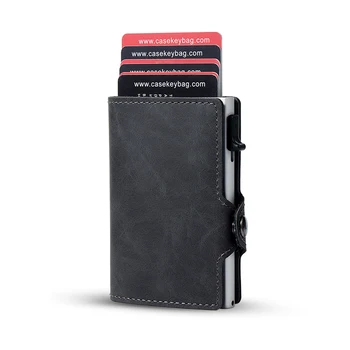 Тънък портфейл от изкуствена винтажной кожата Casekey, сигурен RFID, с автоматично извличане на метален алуминий поп държач за карти за по-добър подарък на папата