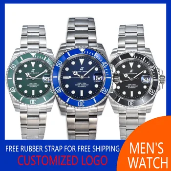 Часовник за гмуркане с индивидуален логото на 40,5 мм, мъжки часовници с механизъм NH35, керамични bezel, водоустойчиви сини часовници, сапфирен огледало, 20-мм лента